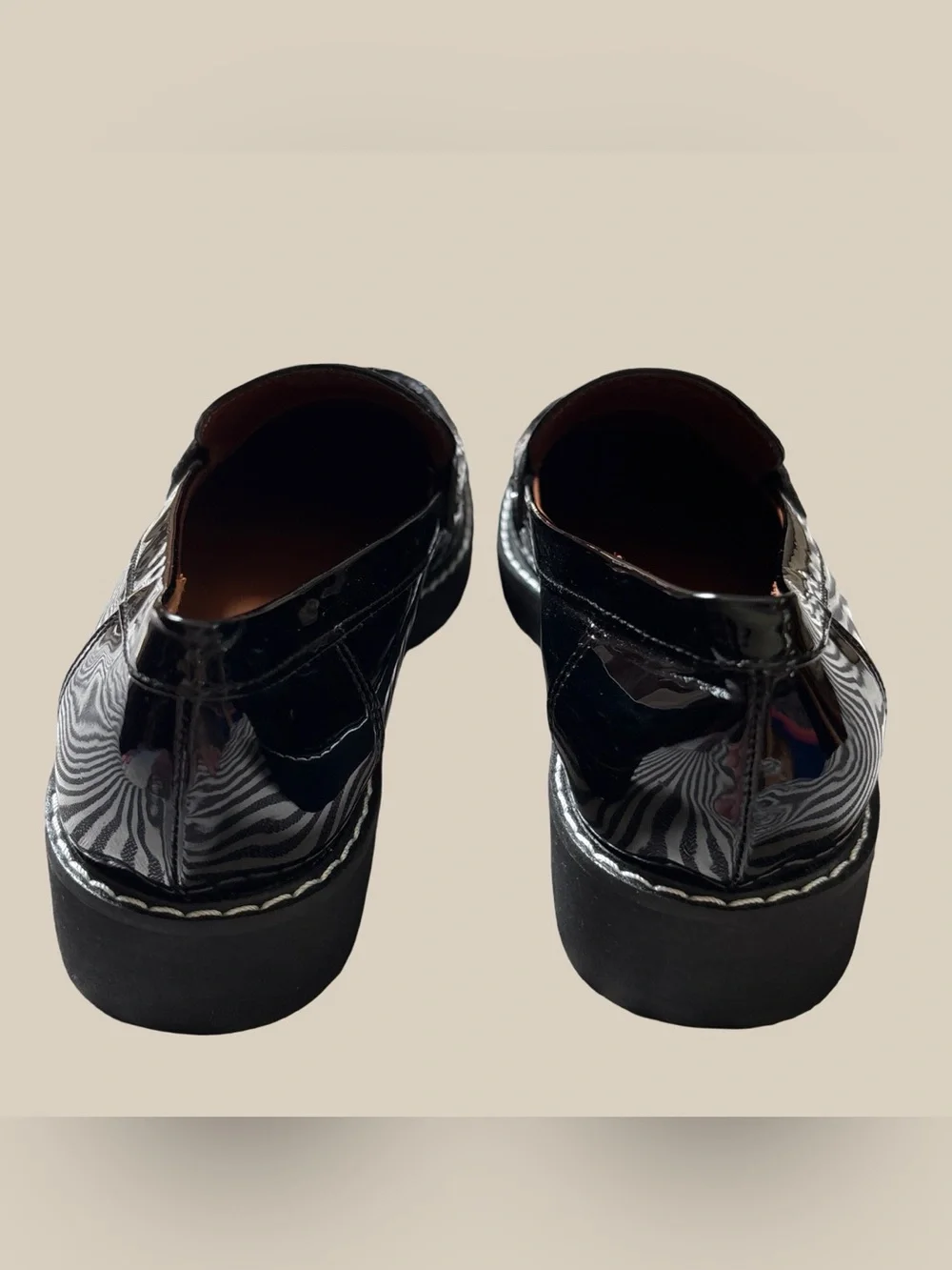 Franco Sarto Cassandra Black Patent Penny Loafers Chunky Platform NWOB SZ 6.5